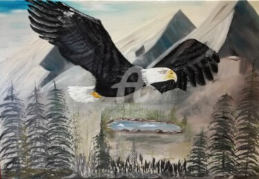 Pittura intitolato "The eagle with man'…" da Plakhotnyk Nataliia, Opera d'arte originale, Olio