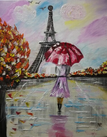 Painting titled "Love in Paris, girl…" by Plakhotnyk Nataliia, Original Artwork, Oil