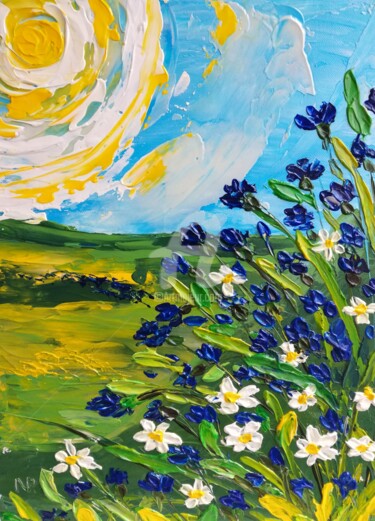 Painting titled "Spring Meadow" by Plakhotnyk Nataliia, Original Artwork, Acrylic