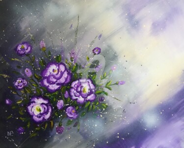 Painting titled "Purple flowers" by Plakhotnyk Nataliia, Original Artwork, Oil