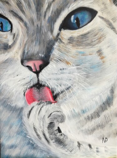 Painting titled "Cat's pleasure" by Plakhotnyk Nataliia, Original Artwork, Oil