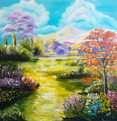 Painting titled "Path through the bl…" by Plakhotnyk Nataliia, Original Artwork, Oil