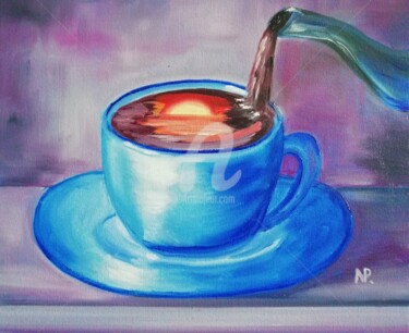 Painting titled "Sunset in a cup" by Plakhotnyk Nataliia, Original Artwork, Oil