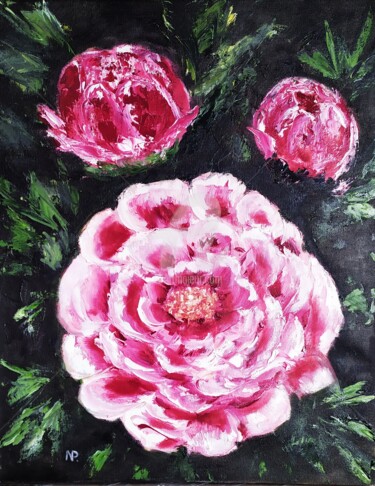 Painting titled "Peonies" by Plakhotnyk Nataliia, Original Artwork, Oil