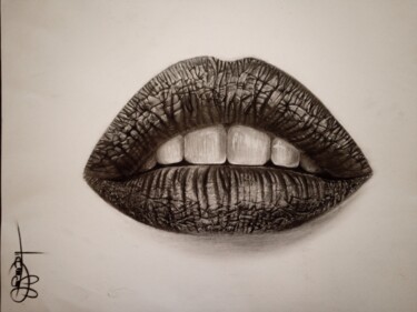 Drawing titled "LIPS" by Plamen Ivanov, Original Artwork, Graphite Mounted on Cardboard