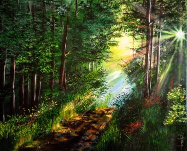 Painting titled "Forest" by Plamen Ivanov, Original Artwork, Acrylic Mounted on Wood Stretcher frame