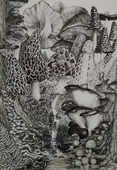 The prisoner in the mushroom forest Dessin intitulée "The prisoner in the…" par Plamnah, Œuvre d'art originale, Marqueur