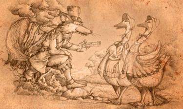 Disegno intitolato "The Bandit Fox" da Pascal Lampecco, Opera d'arte originale, Matita