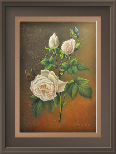 Peinture intitulée "Bengal Roses" par Pascal Lampecco, Œuvre d'art originale, Pastel