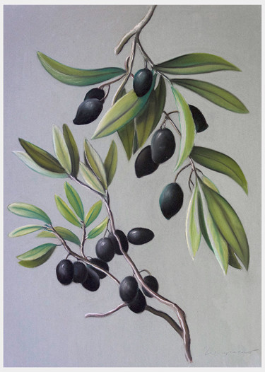 Schilderij getiteld "Olive branch" door Pascal Lampecco, Origineel Kunstwerk, Pastel