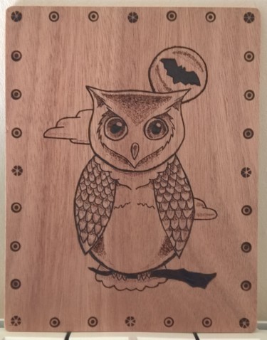 Druckgrafik mit dem Titel "hibou" von Planète Du Jeu, Original-Kunstwerk, Holzschnitt