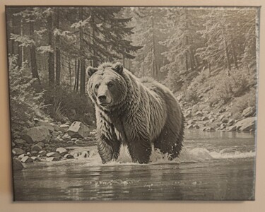 Obrazy i ryciny zatytułowany „Baignade du grizzly” autorstwa Planète Du Jeu, Oryginalna praca, Obraz generowany przez AI Zam…