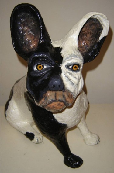 Sculpture intitulée "Black and White Dog…" par La Plasticerie, Œuvre d'art originale