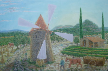 Pintura intitulada "moulin mediterranéen" por Bob Du Sud, Obras de arte originais, Acrílico