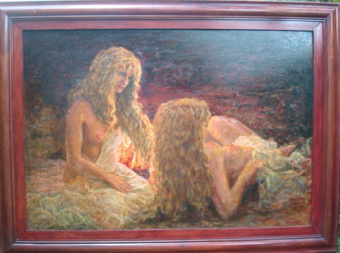 Malerei mit dem Titel "compagnie feminie" von Bob Du Sud, Original-Kunstwerk, Öl