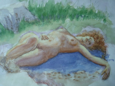 Malerei mit dem Titel "femme nue" von Bob Du Sud, Original-Kunstwerk, Aquarell
