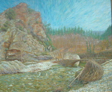 Ζωγραφική με τίτλο "la bèrgère du pont" από Bob Du Sud, Αυθεντικά έργα τέχνης, Λάδι