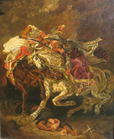 Peinture intitulée "combat du giaour et…" par Bob Du Sud, Œuvre d'art originale, Huile