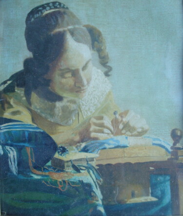 Malerei mit dem Titel "la dentelière" von Bob Du Sud, Original-Kunstwerk, Öl