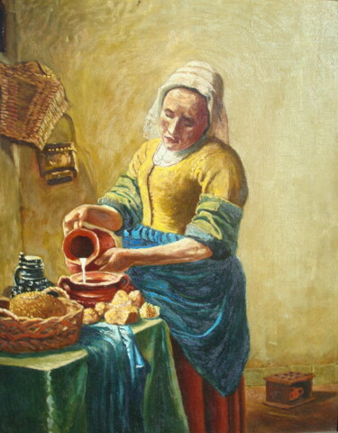Malerei mit dem Titel "la laitière" von Bob Du Sud, Original-Kunstwerk, Öl