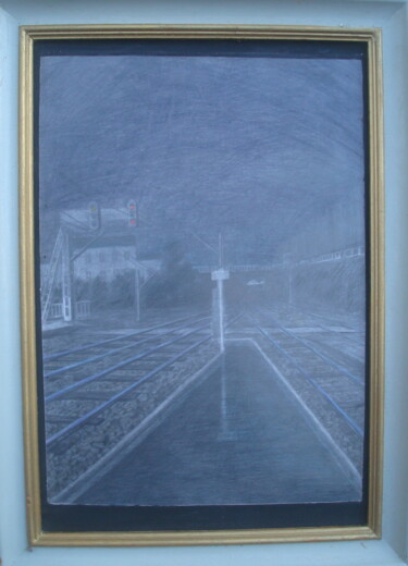 Рисунок под названием "la nuit à la gare d…" - Bob Du Sud, Подлинное произведение искусства, Карандаш Установлен на Другая ж…