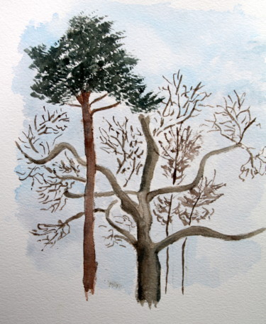 Painting titled "arbres-en-hiver.jpg" by Bernadette Grelier, Original Artwork, Watercolor