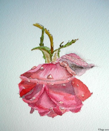 Malerei mit dem Titel "Rose d'Hiver" von Bernadette Grelier, Original-Kunstwerk, Aquarell
