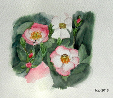 Pittura intitolato "Quelques roses" da Bernadette Grelier, Opera d'arte originale, Acquarello