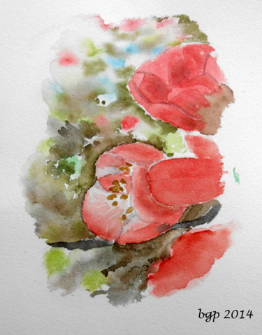 Peinture intitulée "Fleur de Coing du J…" par Bernadette Grelier, Œuvre d'art originale, Aquarelle
