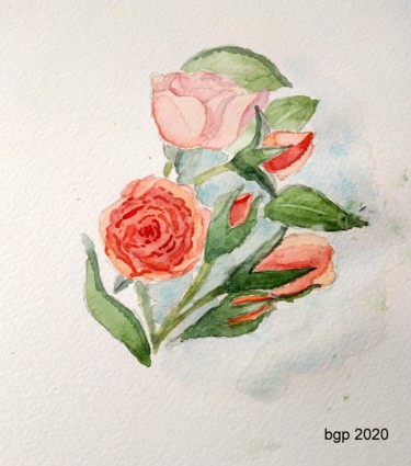 Peinture intitulée "Bouquet de roses" par Bernadette Grelier, Œuvre d'art originale, Aquarelle