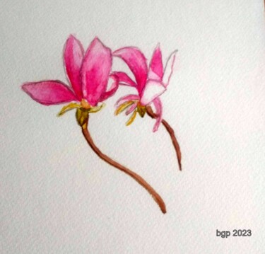 Painting titled "Fleurs de magnolia" by Bernadette Grelier, Original Artwork, Watercolor