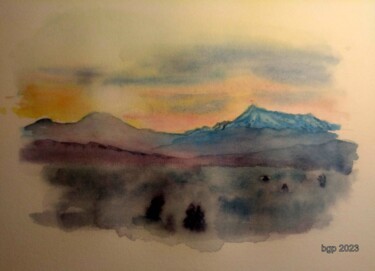 Painting titled "Lever de soleil sur…" by Bernadette Grelier, Original Artwork, Watercolor