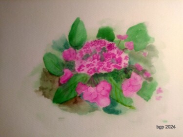 Painting titled "Hydrangea" by Bernadette Grelier, Original Artwork, Watercolor