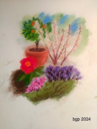 Peinture intitulée "Printemps au jardin" par Bernadette Grelier, Œuvre d'art originale, Pastel