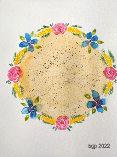 Картина под названием "mandala couronne" - Bernadette Grelier, Подлинное произведение искусства, Акварель
