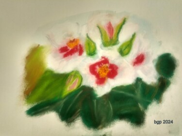 Painting titled "Le rosier Bicolore" by Bernadette Grelier, Original Artwork, Pastel