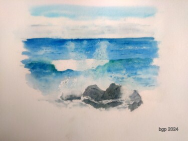 Painting titled "La Méditerranée agi…" by Bernadette Grelier, Original Artwork, Watercolor