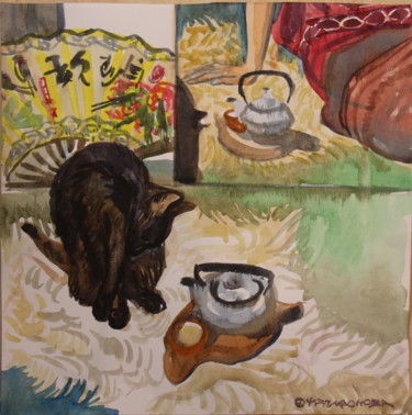 Картина под названием "Чай и тишина." - Galya Platonova, Подлинное произведение искусства, Акварель