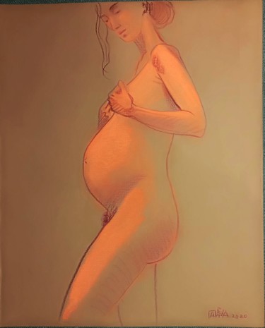 Картина под названием "Беременная(2)" - Galya Platonova, Подлинное произведение искусства, Пастель