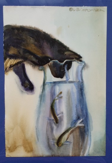 Картина под названием "Рыбки в вазе" - Galya Platonova, Подлинное произведение искусства, Акварель
