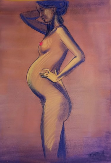 Картина под названием "Беременная на сирен…" - Galya Platonova, Подлинное произведение искусства, Пастель
