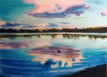 Картина под названием "Озеро весной." - Galya Platonova, Подлинное произведение искусства, Акварель