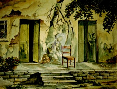 Painting titled "Rustico" by Plauso Nivo Battistini, Original Artwork, Watercolor
