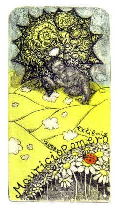 Gravures & estampes intitulée "ex-libris mauricio…" par Plamena Doycheva, Œuvre d'art originale, Gravure