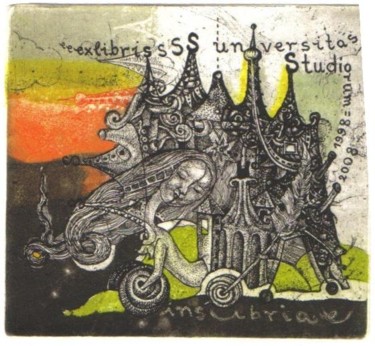 Gravures & estampes intitulée "ex-libris Insubriae" par Plamena Doycheva, Œuvre d'art originale, Gravure
