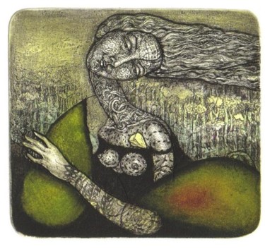 Druckgrafik mit dem Titel "Still life with pea…" von Plamena Doycheva, Original-Kunstwerk, Gravur