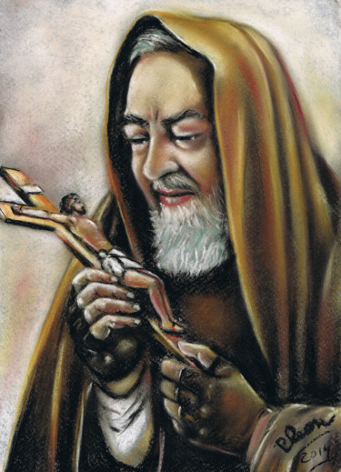 Ζωγραφική με τίτλο "san Pio" από Plean, Αυθεντικά έργα τέχνης, Παστέλ