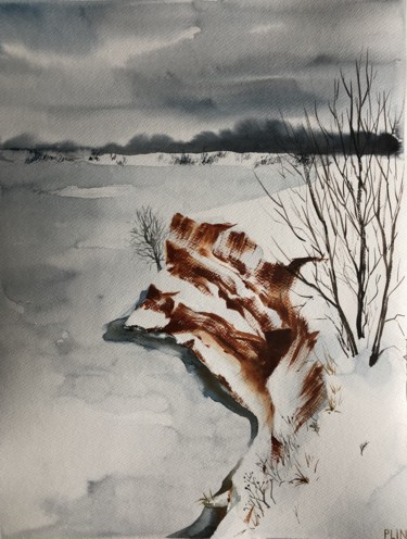 Malerei mit dem Titel "Winter landscape 2" von Polina Kupriianova, Original-Kunstwerk, Aquarell