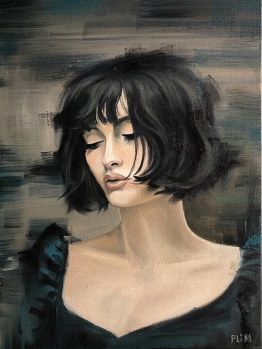 Painting titled "Girl with a square" by Polina Kupriianova, Original Artwork, Oil Mounted on Cardboard