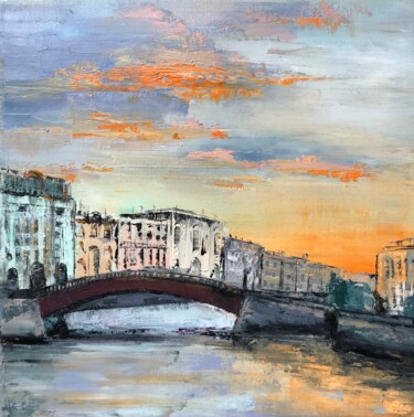 Painting titled "Sunset in the city…" by Polina Kupriianova, Original Artwork, Oil Mounted on artwork_cat.